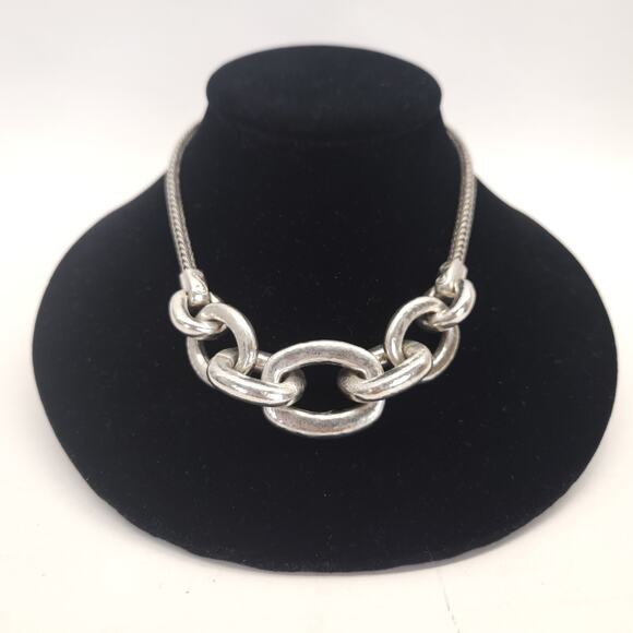 Brighton Mercer Necklace Woven Chain Link Silver Chunky Hammered Artisan 19" - Picture 1 of 7